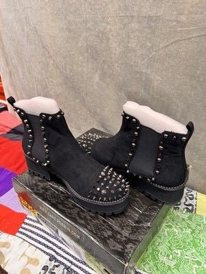 Cape Robbin Ankle Boots Womens Size 8 Black Spiky Studded Chelsea Lug Sole 4