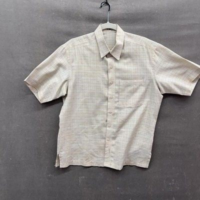 Mens Large Plaid Short Sleeve Button Up Shirt Pocket Lightweight Pre-Owned Good