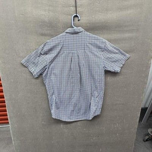 Van Heusen Shirt Mens Medium Blue Brown Plaid Button Up Classic Fit Short Sleeve 4