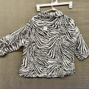 Valerie Stevens Blouse Womens 2XL Black White Zebra Print Sheer Button Up Pre-Ow 2
