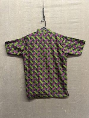 Mens Short Sleeve Button Shirt Large Geometric Pattern Embroidered Pig Casual 5