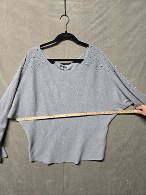 Lush Vila Milano Women's Gray Beaded Dolman Sleeve Pullover Sweater Size L NWT 5