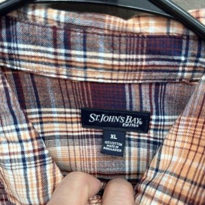 St Johns Bay Shirt Mens XL Orange Plaid Short Sleeve Button Up New Cotton Casual