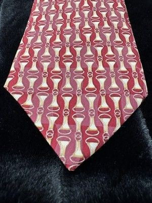 Dormeuil Silk Tie Burgundy Red Gold Geometric Pattern Pre-Owned Made in France