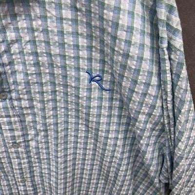 Rocawear Shirt Mens 4XL Blue Green Plaid Button Up Short Sleeve Casual Oversized