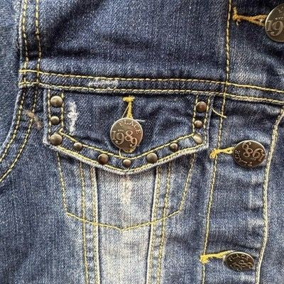 Childrens Place Denim Jacket Girls Medium 7/8 Blue Studded Button Front Pre-Owne