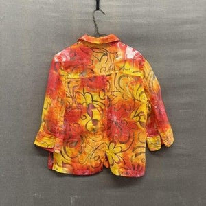 Valerie Stevens Womens Small Sheer Button Up Floral Swirl Blouse Pre-Owned Good 2