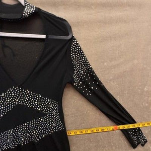 Dress Womens Large Black Rhinestone One Sleeve Asymmetrical Mock Neck Mesh Gown 3
