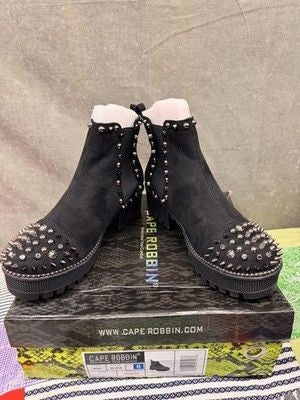 Cape Robbin Ankle Boots Womens Size 8 Black Spiky Studded Chelsea Lug Sole New w 5
