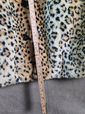 HONEY PUNCH Women's Leopard Print Long Sleeve Fur Coat Fall Winter Size M 5