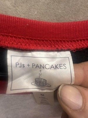 PJs + Pancakes Shirt Mens Medium Black Red Gray Beary Cool Raglan Pajama Top 2
