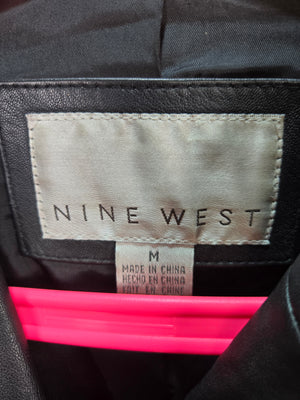 Nine West Women's Black Leather Button Front Blazer Jacket Size M 2