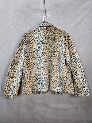 HONEY PUNCH Women's Leopard Print Long Sleeve Fur Coat Fall Winter Size M 3