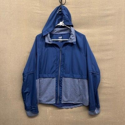 Avia Women's Hooded Windbreaker Jacket Full Zip Blue Gray Size Large Pre-Owned E