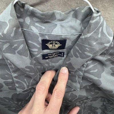 Dockers Shirt Mens Medium Gray Hawaiian Floral Button Up Short Sleeve Casual