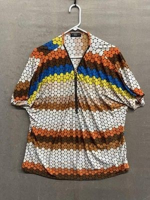 Jera Collection Shirt Womens One Size Geometric Print Zip Up Retro Top