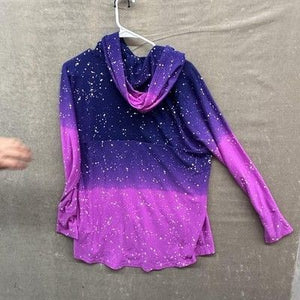 Hoodie Womens XL Purple Pink Ombre Splatter Cowl Neck Kangaroo Pocket Galaxy 3