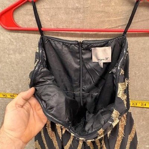 Aryn K Dress Womens Medium Black Gold Strapless Mini Cocktail Metallic Chevron 2