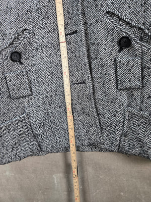 MODA INTERNATIONAL Women's Black White Herringbone Tweed Pea Coat Jacket Short L 5