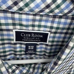 Club Room Shirt Mens 16.5 32/33 Blue Green Plaid Regular Fit Performance New 1