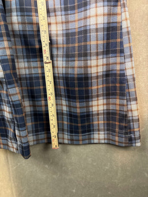 Wide-Leg Pants Women Plaid Navy Blue Tan White Size M Good Condition 5