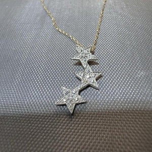 10K Yellow Solid Gold Triple Star 3/4" Pendant With 18" 10K Chain 1