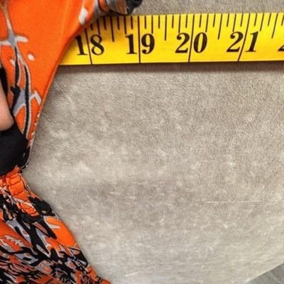 Veronica M Dress Womens Small Orange Black Abstract V Neck Elastic Waist Mini Pr