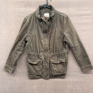 Forever 21 Jacket Womens Large Utility Military Canvas Full Zip Pockets 1