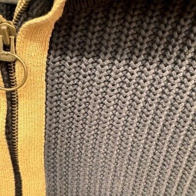 Nick Danger Sweater Mens Large Charcoal Quarter Zip Cotton Knit Contrast Collar