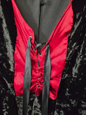 Women's Gothic Vampire Costume Dress Black Red Crushed Velvet Lace Bell Sleeve 5
