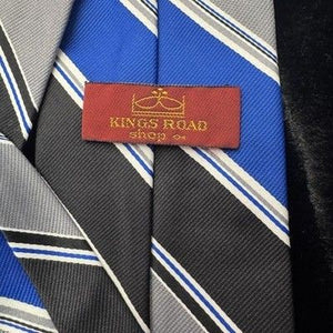 Kings Road Necktie Mens Blue Gray Striped Classic Tie Sears Polyester Business 5