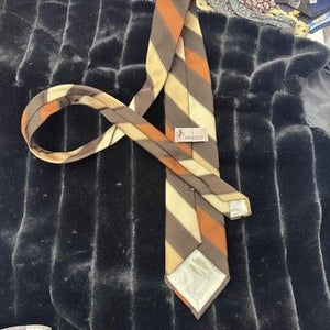 Bronzini Tie Mens Brown Tan Orange Striped Necktie Classic Polyester Business 3