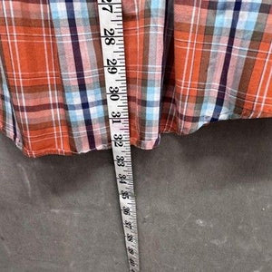 Van Heusen Shirt Mens Medium Orange Blue Plaid Button Down Short Sleeve Casual 4