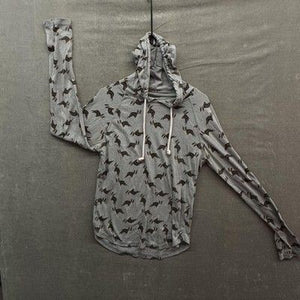 Creative Destruction Hoodie Womens Small Gray Dog Print Lightweight Pullover Pre 2