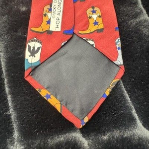 Vicky Davis Tie Mens Cowboy Boots Red Silk Novelty Western Hop Along Vicky Print 4