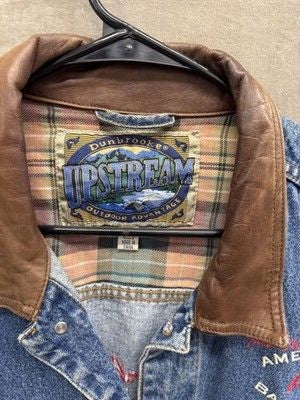 Vintage Dunbrooke Upstream Jacket Mens XL Denim Leather Collar Bandstand 90s 2