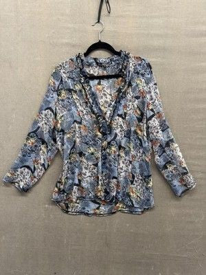 Cache Blouse Womens Large Floral Sheer Ruffle Button Up Long Sleeve Pre-Owned Ex
