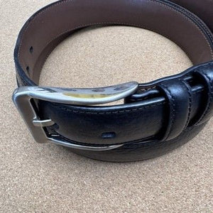 Roundtree & Yorke Men Wide Black Full Grain Cowhide Dress Belt Size 54 Pre-Owned 2