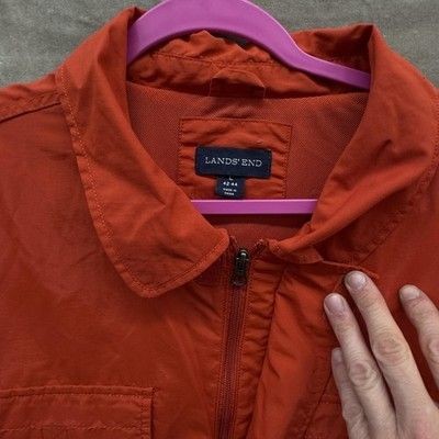 Lands End Mens Large Orange Nylon Field Utility Jacket Mesh Lining Pre-Owned Exc