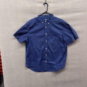 Old Navy Shirt Mens Large Blue Polka Dot Short Sleeve Button Up Slim Fit Stretch 1