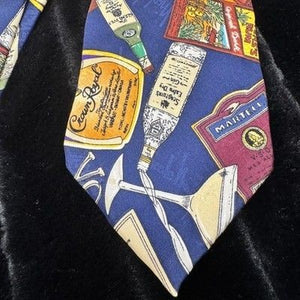 Vintage Nicole Miller Tie Mens Silk Blue Liquor Bottles Cocktails Barware 90s 1