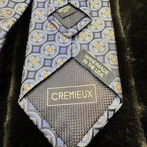 Cremieux Tie Mens Classic Blue Geometric Silk Handmade In USA Luxury Necktie 3