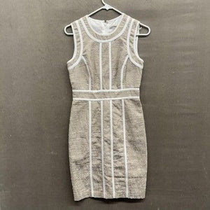Calvin Klein Dress Womens Small Sleeveless Sheath Textured Trim Fitted Career 5