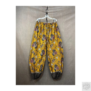 Hand Made Vibrant Yellow Floral Pattern Loose Fit Harem Pants One Size Used Draw 1