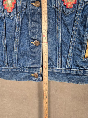 Levi Strauss Women's Blue Denim Aztec Embroidered Western Jacket Size L 4