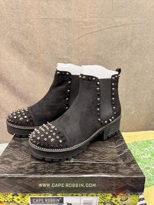 Cape Robbin Ankle Boots Womens Size 8 Black Spiky Studded Chelsea Lug Sole New w 2