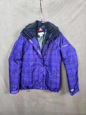 Columbia Jacket Purple Black Plaid Puffer Size M Good Condition Polyester 1