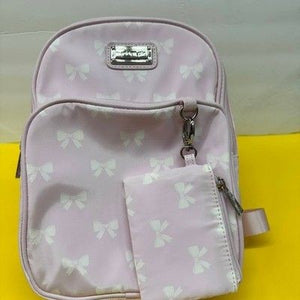 Madden Girl Pink Mini Backpack with White Bow Print and Detachable Coin Pouch 1