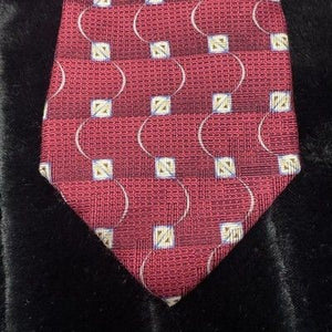 Roundtree & Yorke Tie Mens Burgundy Red Silk Geometric Pattern Handmade Classic 5