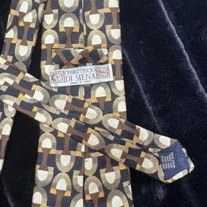 Cravattificio Di Siena Tie Mens Brown Gold Silk Geometric Made Italy 4 Inch Wide 3